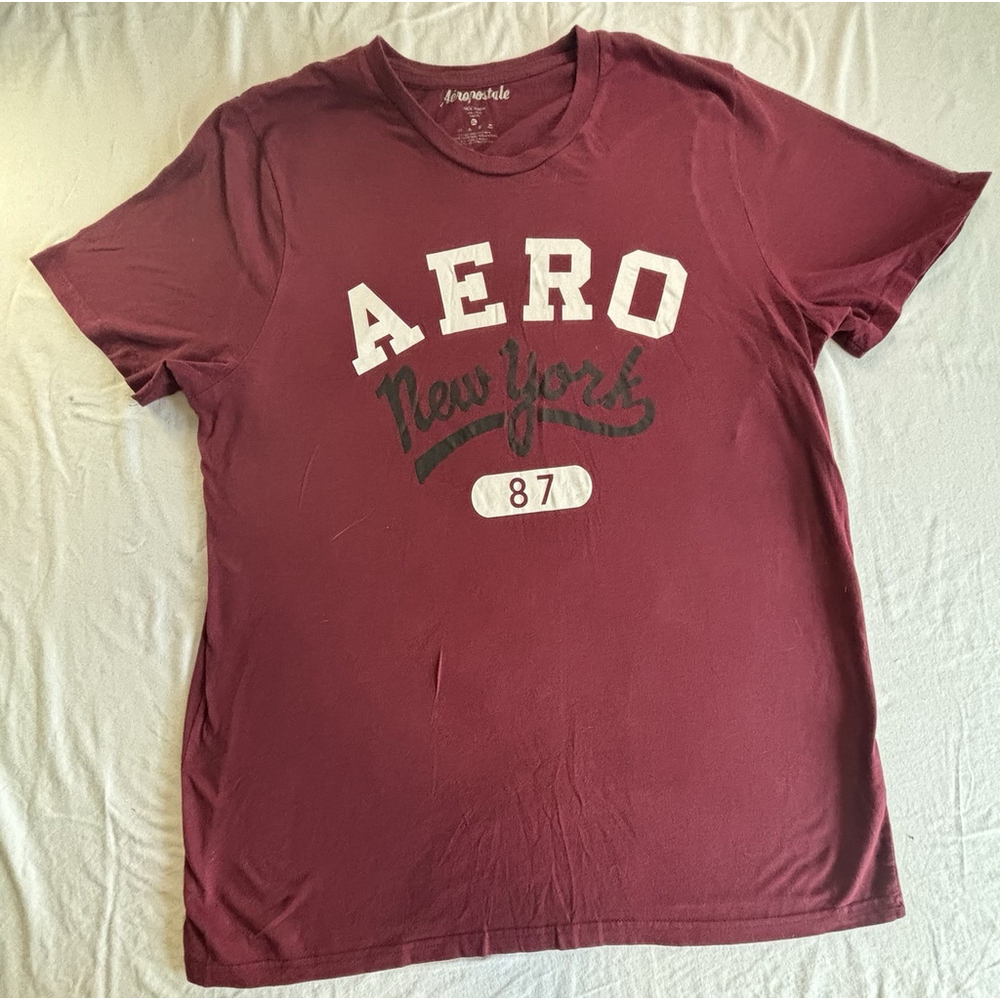 Aéropostale Graphic T-Shirt Men’s 2XL AERO New York 87‎ Burgundy Tee